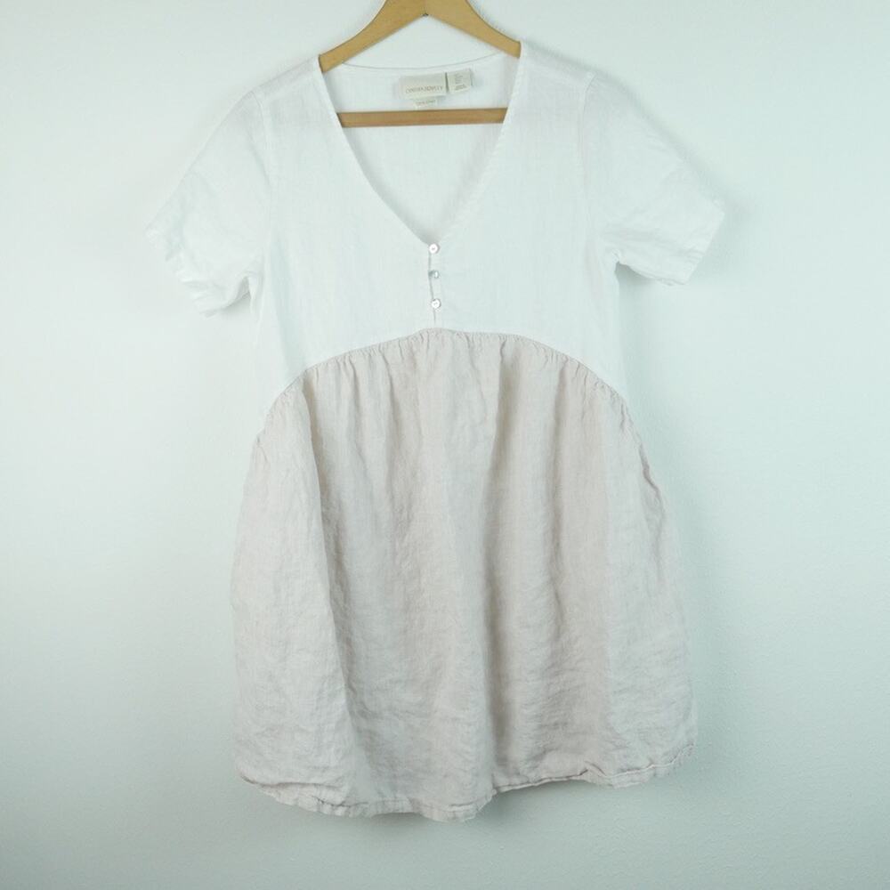Cynthia Rowley 100% Linen Mini Dress Small Babydoll Beach Coastal Euro Summer